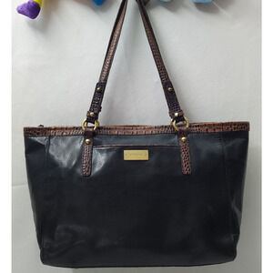 Brahmin Black Leather Double Handle Zipper Closure Tote Shoulder Bag